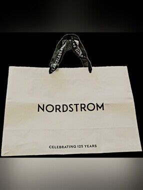 Nordstrom White Logo Shopping Bag with Black Ribbon Handles 🛍 NEW NO TAG